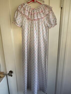 Vintage British Made Girls Nightgown Polka Dot Long Size 13-14